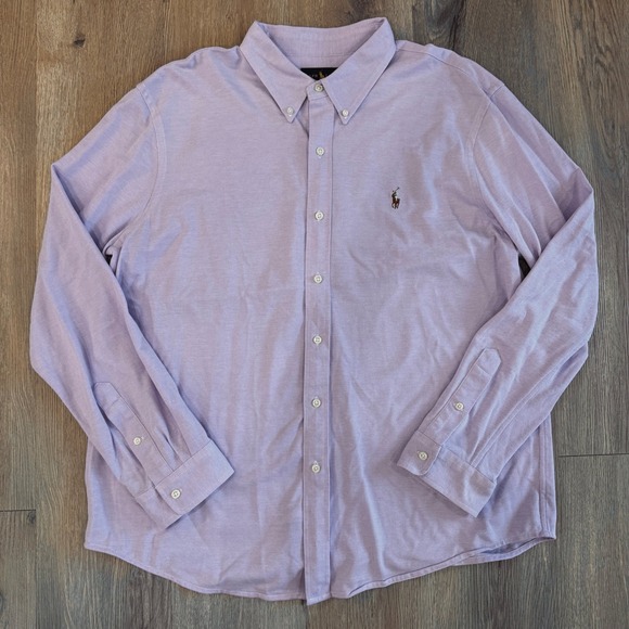 Ralph Lauren Knit Oxford Long Sleeve Button Down Shirt Lavender XXL Flesh Pony - Picture 2 of 9